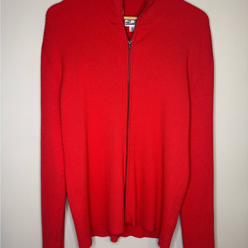 Future‎ Collective Women's Red Ribbed Zip Front Cardigan Sweater Size 2X